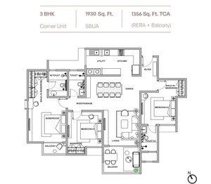 Floor Plan in 3 BHK Apartment at Assetz Muse And Maison, Gattahalli – for Sale