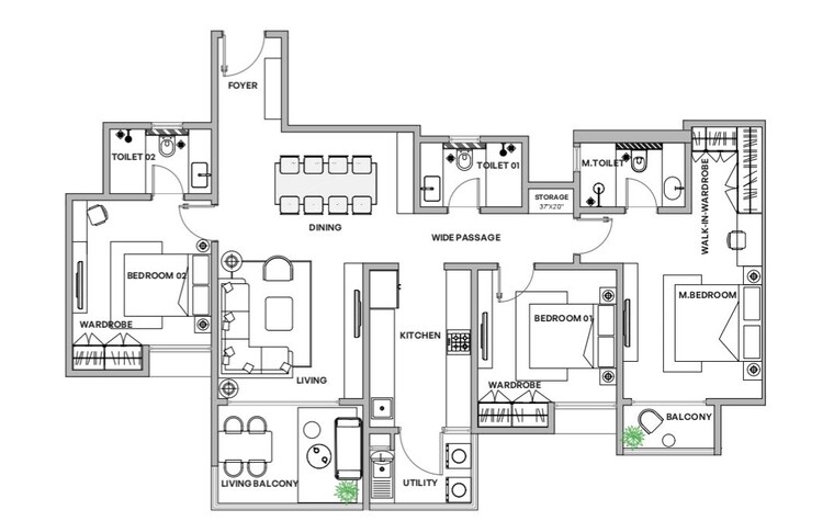 Floor Plan, assetz-muse-and-maison 3 Bedroom 1930 Sq.Ft. Apartment In Gattahalli Bangalore 10703131