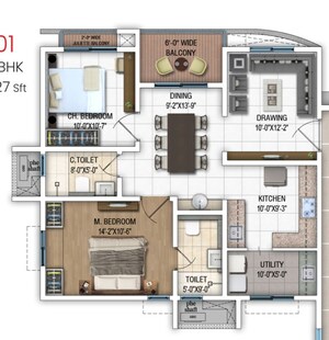 Floor Plan in 3 BHK Apartment at DSR Evoq, Kadugodi – for Sale