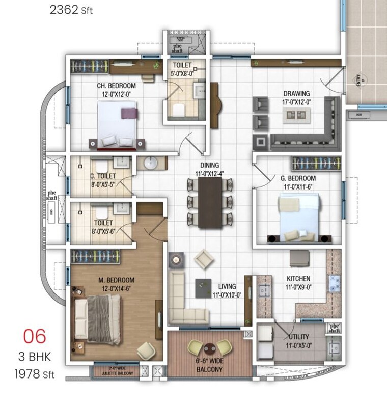 Floor Plan, dsr-evoq 3 Bedroom 1978 Sq.Ft. Apartment In Kadugodi Bangalore 10703159