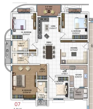 Floor Plan in 3 BHK Apartment at DSR Evoq, Kadugodi – for Sale