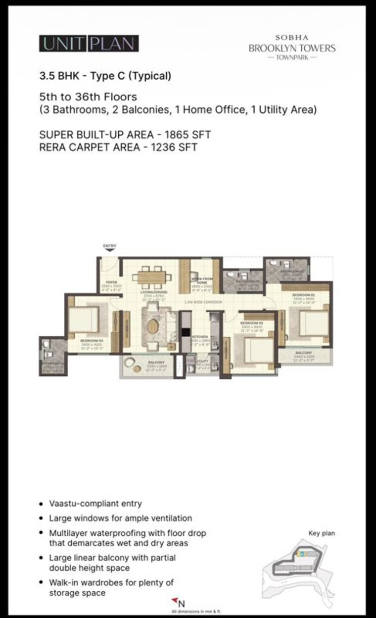 Floor Plan, sobha-brooklyn-towers-town-park 3.5 Bedroom 1865 Sq.Ft. Apartment In Hosur Road Bangalore 10671735