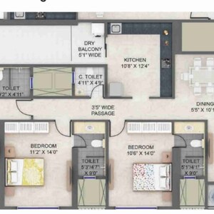 Floor Plan in 3 BHK Apartment at Supreme Estia Phase 1, Baner – for Sale