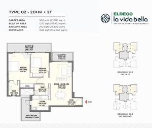 Floor Plan in 2 BHK Apartment at Eldeco La Vida Bella, Sector 12 Greater Noida – for Sale