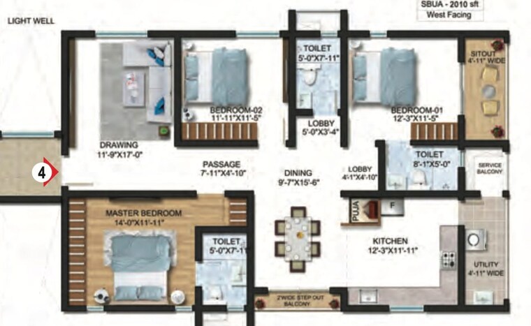 Floor Plan, sumadhura-the-olympus 3 Bedroom 2010 Sq.Ft. Apartment In Financial District Hyderabad 10708308