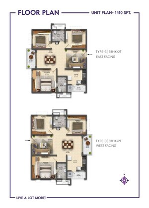Floor Plan in 2 BHK Apartment at Ramky One Symphony, Peeranchuruvu – for Sale