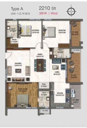 Floor Plan in 3 BHK Apartment at DSR Park Ridge, Nallagandla – for Sale