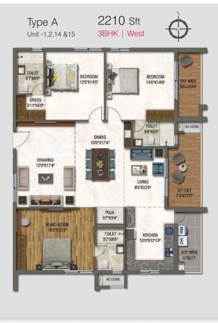 Floor Plan, dsr-park-ridge 3 Bedroom 2210 Sq.Ft. Apartment In Nallagandla Hyderabad 10709863