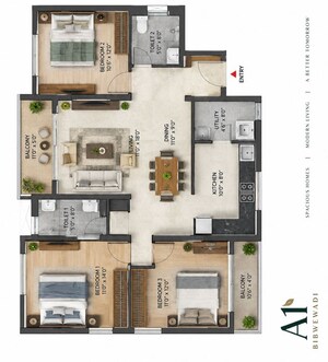 Floor Plan in 3 BHK Apartment at Ram India Address One, Bibwewadi – for Sale