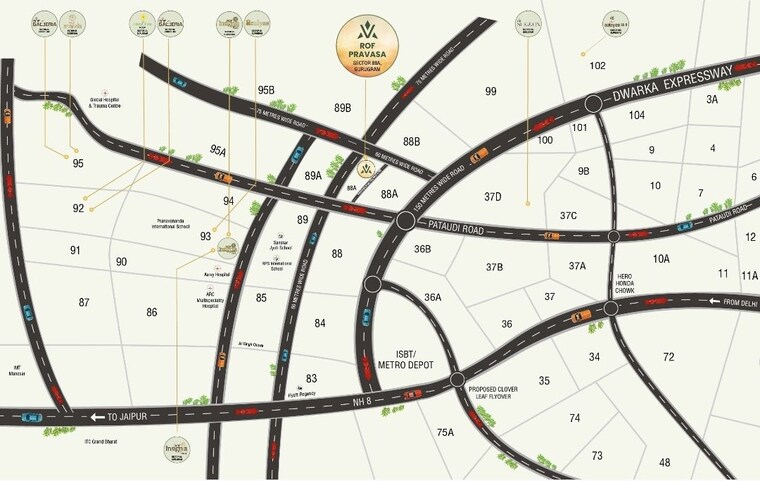 Map Location, rof-pravasa 3 Bedroom 1848 Sq.Ft. Builder Floor In Sector 88a Gurgaon 10710358