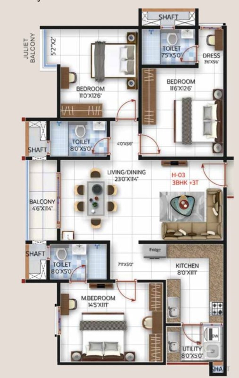 Floor Plan, sbr-one-residence 3 Bedroom 1752 Sq.Ft. Apartment In Whitefield Bangalore 10711248