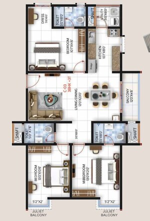 Floor Plan in 3 BHK Apartment at SBR One Residence, Whitefield – for Sale