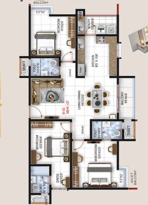 Floor Plan in 3 BHK Apartment at SBR One Residence, Whitefield – for Sale