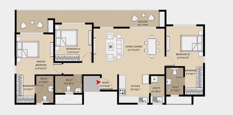 Floor Plan, abhee-celestial-city 3 Bedroom 1500 Sq.Ft. Apartment In Sarjapur Bangalore 10711330