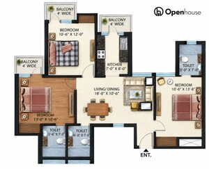 Floor Plan in 3 BHK Apartment at Mapsko Paradise, Sector 83 – for Sale