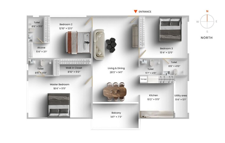 Floor Plan, inner-spaces-glory-fields 3.5 Bedroom 1973 Sq.Ft. Apartment In Off Sarjapur Road Bangalore 10712679