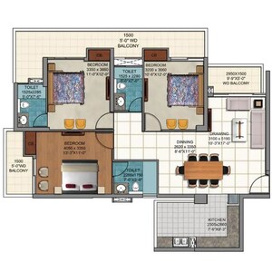 Floor Plan in 3 BHK Apartment at Alpine AIGIN Royal, Sector 1 Greater Noida – for Rent
