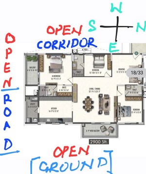 Floor Plan in 3 BHK Apartment at Subishis Polam Luxury Apartments, Kompally – for Sale