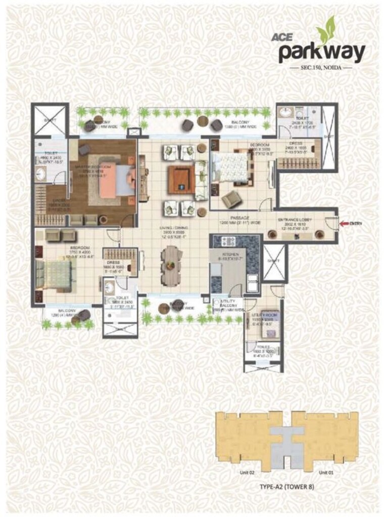 Floor Plan, ace-parkway 3 Bedroom 2460 Sq.Ft. Apartment In Sector 150 Noida 10716599
