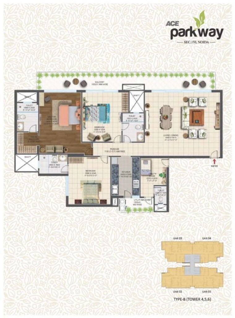 Floor Plan, ace-parkway 3 Bedroom 2190 Sq.Ft. Apartment In Sector 150 Noida 10716609