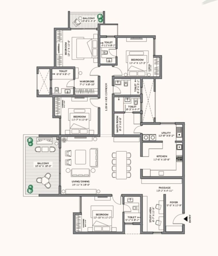 Floor Plan, assetz-66-and-shibui 4 Bedroom 3044 Sq.Ft. Apartment In Whitefield Road Bangalore 10716787