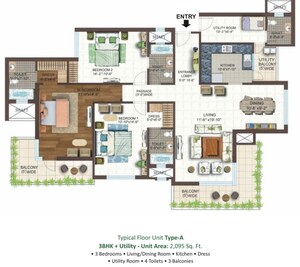 Floor Plan in 3 BHK Apartment at Ace Golfshire, Sector 150 – for Sale