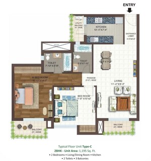Floor Plan in 2 BHK Apartment at Ace Golfshire, Sector 150 – for Sale