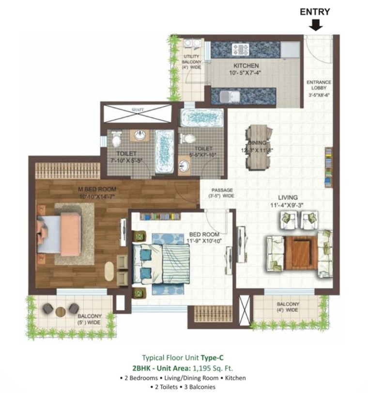 Floor Plan, ace-golfshire 2 Bedroom 1195 Sq.Ft. Apartment In Sector 150 Noida 10717012