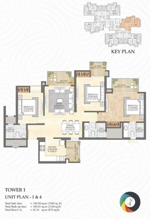 Floor Plan in 3 BHK Apartment at CRC Joyous, Tech Zone 4 Greater Noida – for Sale