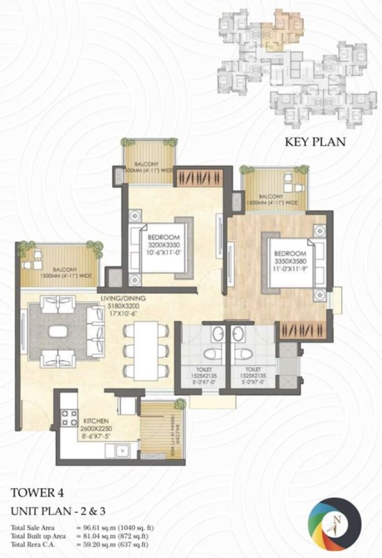 Floor Plan, crc-joyous 2 Bedroom 1040 Sq.Ft. Apartment In Tech Zone 4 Greater Noida Greater Noida 10717511