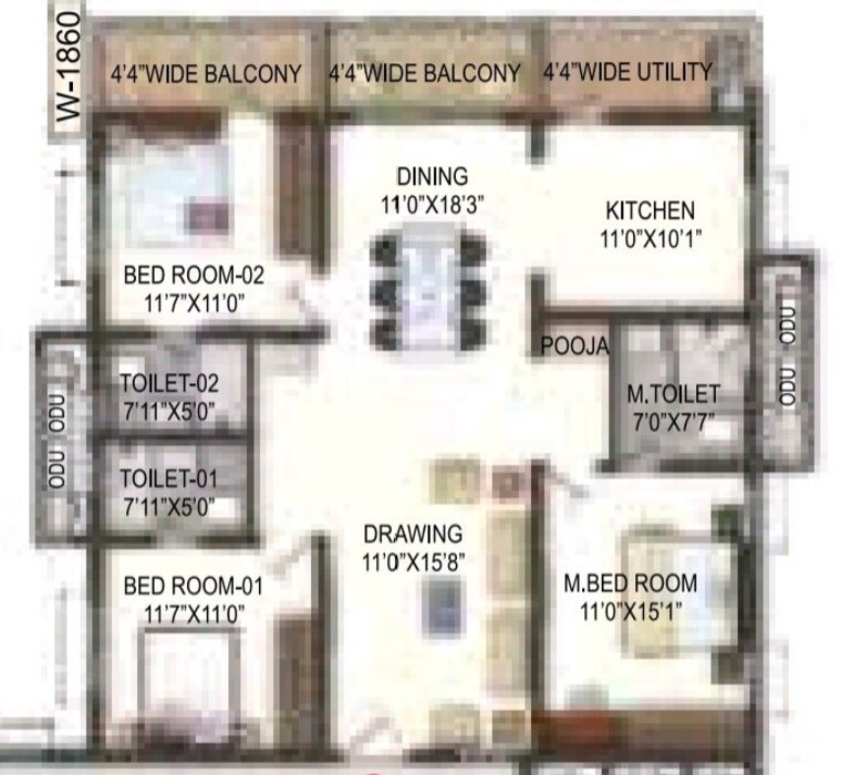 Floor Plan, lansum-el-dorado 3 Bedroom 1860 Sq.Ft. Apartment In Narsingi Hyderabad 10718226
