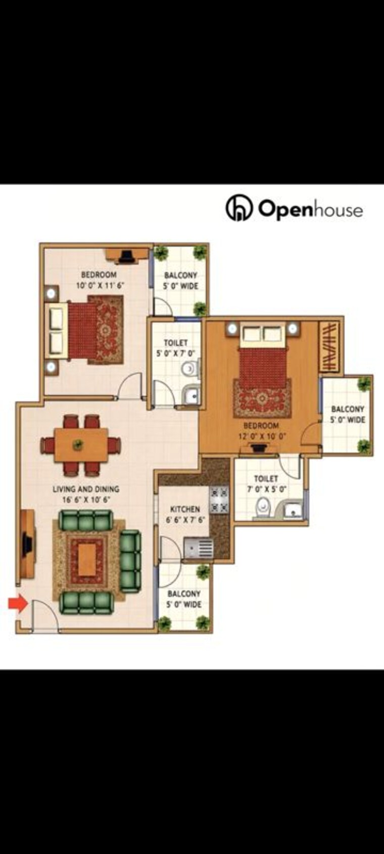 Floor Plan, svp-gulmohur-garden 2 Bedroom 950 Sq.Ft. Apartment In Raj Nagar Extension Ghaziabad 10718327