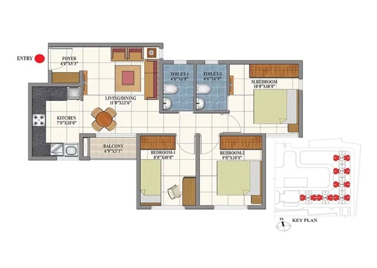 Floor Plan, shriram-107-south-east 3 Bedroom 914 Sq.Ft. Apartment In Attibele Bangalore 10710852