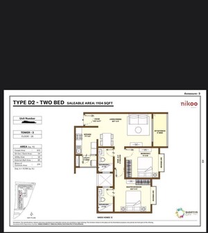 Floor Plan in 2 BHK Apartment at Bhartiya City Nikoo Homes 5, Thanisandra Main Road – for Sale