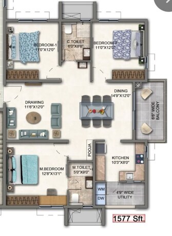 2.5 BHK 1577 Sq.Ft. Apartment in Aparna Cyber Heights