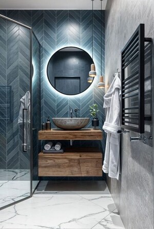 Bathroom in 4 BHK Apartment at Godrej Blue, B L Saha Road – for Sale