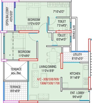 Floor Plan in 2 BHK Apartment at Rohan Silver Gracia, Ravet – for Rent