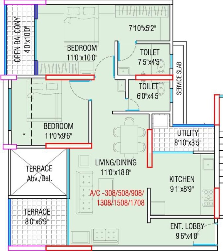 Floor Plan, rohan-silver-gracia 2 Bedroom 677 Sq.Ft. Apartment In Ravet Pune 10721295