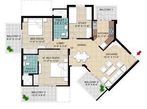 Floor Plan in 4 BHK Apartment at AWHO Shanti Vihar, Sector 95 – for Rent