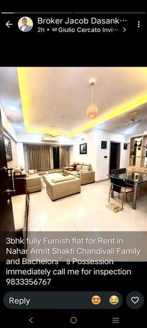 Living Room in 2 BHK Apartment at Zinnia CHS, Powai – for Rent