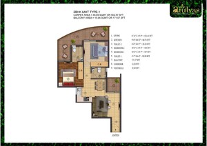 Floor Plan in 2 BHK Apartment at ROF Atulyas, Sector 93 – for Sale