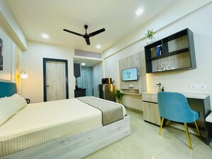 Bedroom in Studio Apartment at Okay Plus Solitaire Suites, Ramnagariya – for Rent