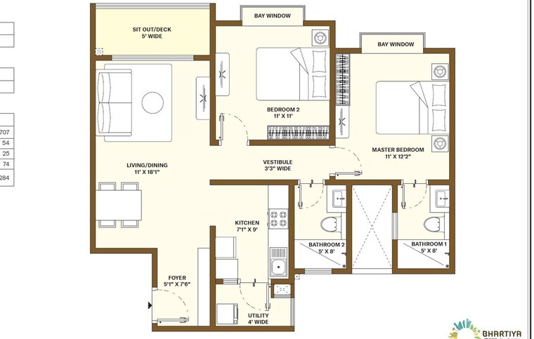 Floor Plan, bhartiya-city-nikoo-homes-5 2 Bedroom 1149 Sq.Ft. Apartment In Thanisandra Main Road Bangalore 10726165