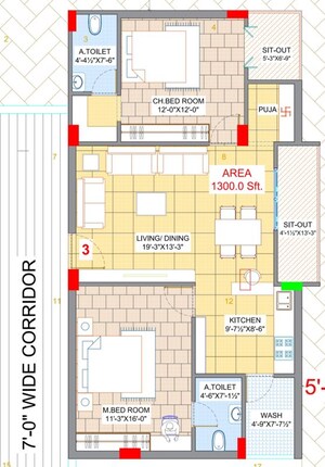 Floor Plan in 2 BHK Apartment at Kokapet – for Sale