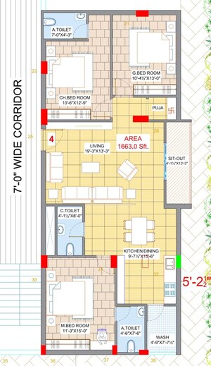 Floor Plan in 2 BHK Apartment at Kokapet – for Sale