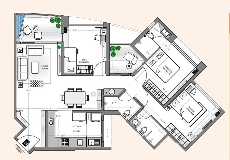 Floor Plan, vilas-javdekar-palladio-la-viento 3 Bedroom 1085 Sq.Ft. Apartment In Mahalunge Pune 10726879