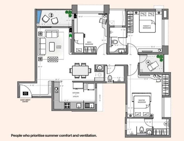 Floor Plan, vilas-javdekar-palladio-la-viento 3 Bedroom 1085 Sq.Ft. Apartment In Mahalunge Pune 10726879