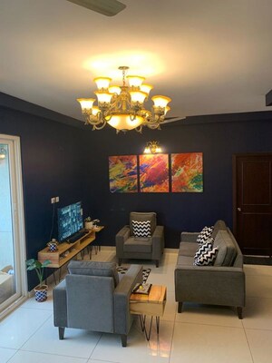 Living Room in 3 BHK Apartment at Prestige Lakeside Habitat, Varthur – for Rent