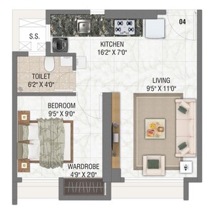 Floor Plan in 1 BHK Apartment at Concrete Sai Swaroop, Chembur – for Sale