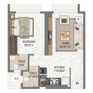 Floor Plan in 1 BHK Apartment at Concrete Sai Swaroop, Chembur – for Sale